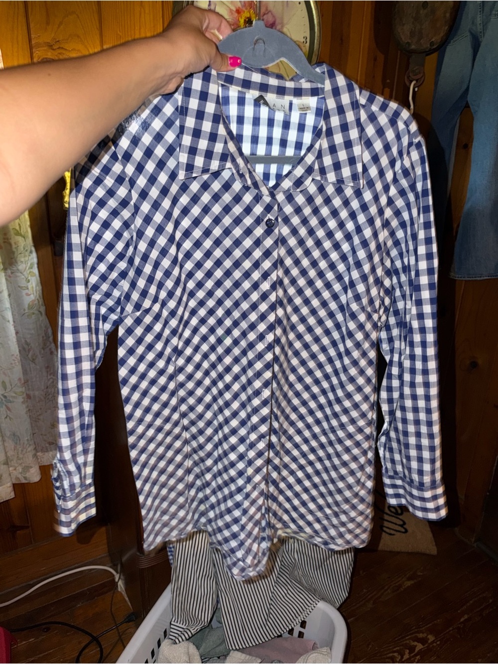 Joan Rivers Navy & White Gingham Button-Down Shirt